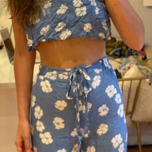 Blue with White Flowers Matching Set